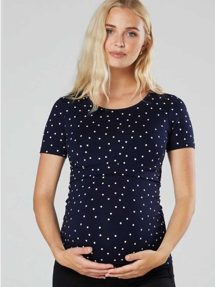 těhotenské tričko tmavě modré s puntíky
