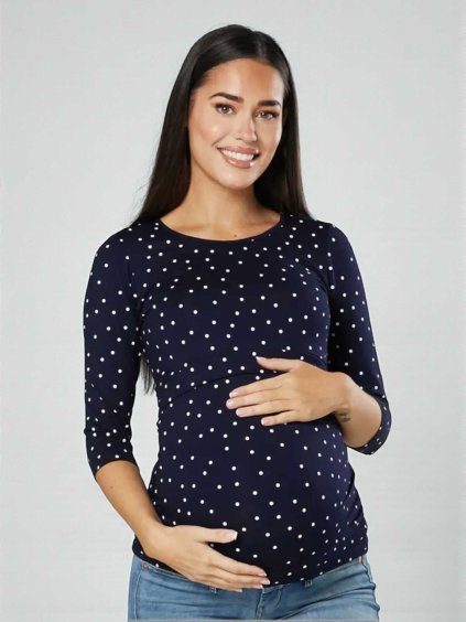těhotenské a kojicí tričko modré s puntíky