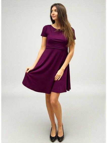 těhotenské a kojicí šaty švestkové krátký rukáv