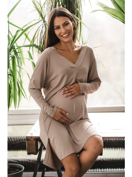 Těhotenská noční košile béžová bambus