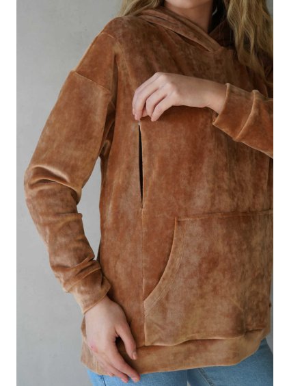 kojicí mikina hněda camel plyšová