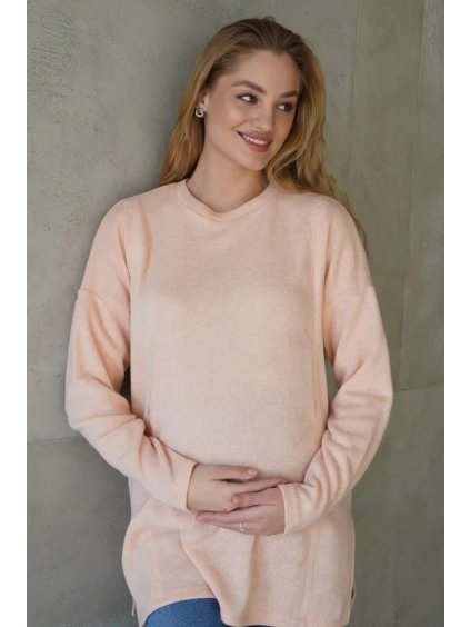 Těhotenský a kojicí svetr broskvový