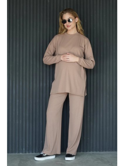 Těhotenský set žebrovaný hnědý mocha