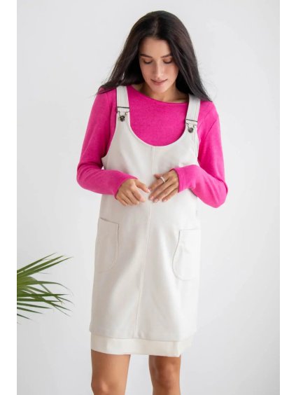 Těhotenská šatovka s laclem světle béžová