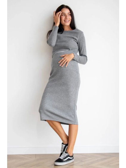 Těhotenský a kojicí svetrový komplet top a sukně