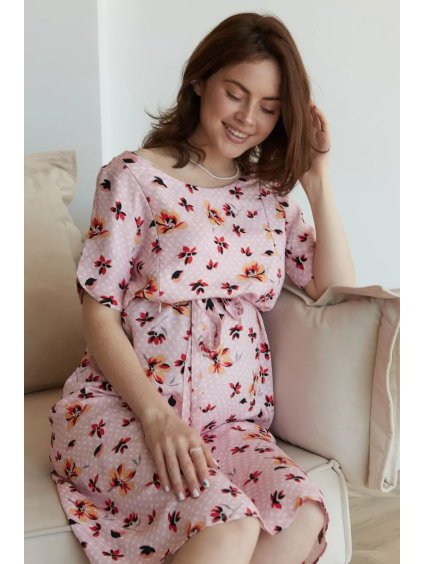 Těhotenské a kojicí šaty růžové s kvítky