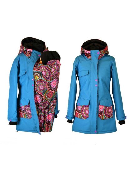 softshellový nosící kabát petrolej kaleidoskop