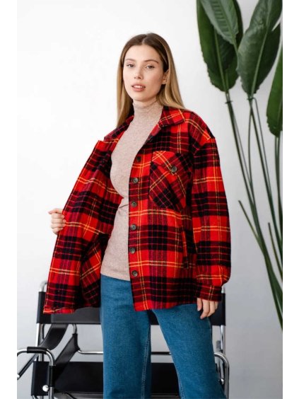 kostkovaná těhotenská košile teplá červená