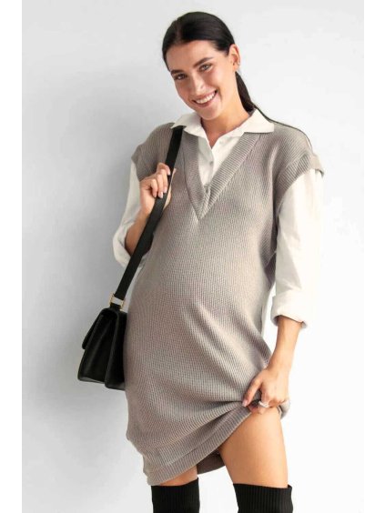 těhotenské svetrové šaty s košilí béžové