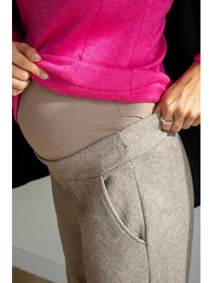 těhotenské kalhoty světle hnědé melange teplé