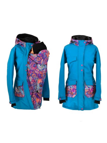 softshellový nosicí kabát modrý petrolej teplý s beránkem