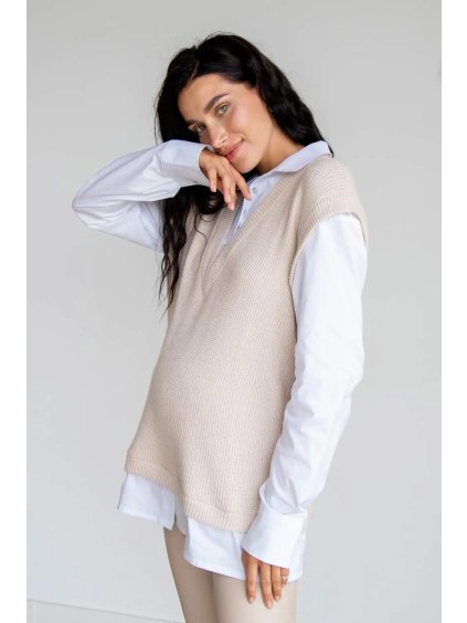 Těhotenský svetr světle béžový s košilí