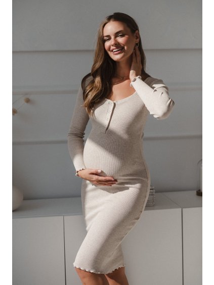 Těhotenské žebrované šaty latté melange