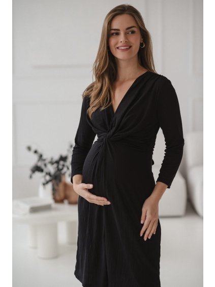Těhotenské šaty s předním uzelm černé