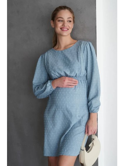 Těhotenské šaty s dlouhým rukávem modré jeans