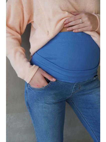 Modré těhotenské džíny Mom Jeans detail pasu