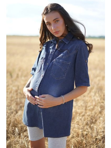 Těhotenská džínová košile modrá