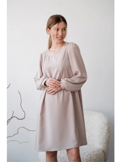 Těhotenské a kojicí šaty taupe 3v1