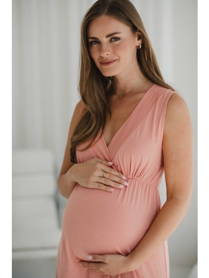 těhotenská a kojicí noční košilka na ramínka herbal rose