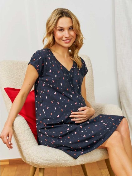 těhotenská košile modrá se srdíčky kojicí