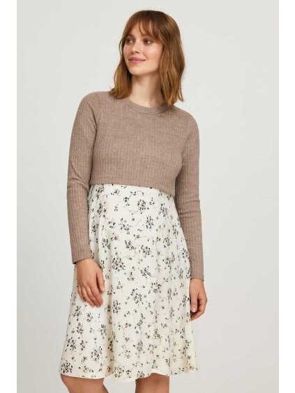 těhotenské šaty annelies hnědo bílé taupe s kvítky 3v1