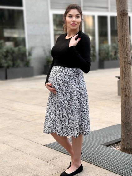 těhotenské šaty černo bílé s kvítky