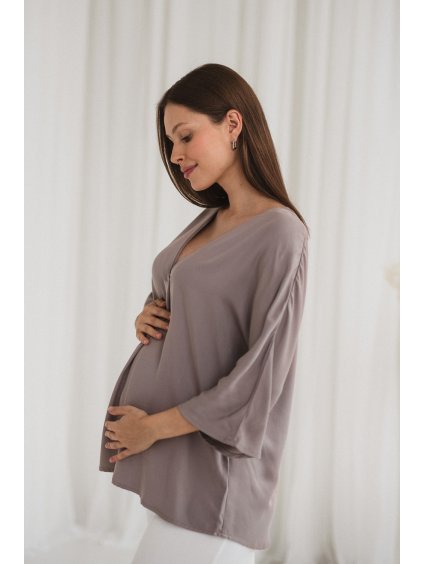 Elegantní těhotenská halenka tmavě béžová