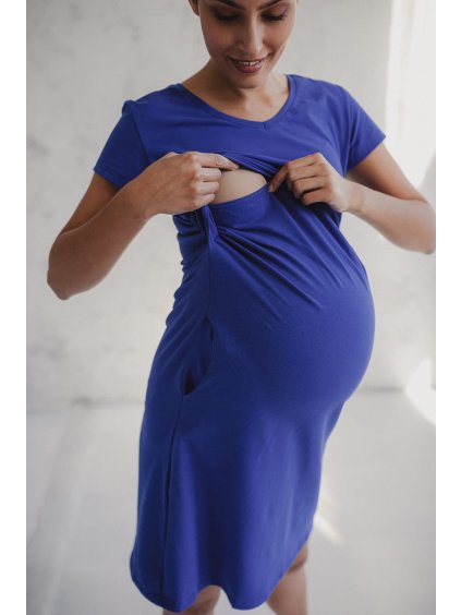 Těhotenská a kojicí noční košile královsky modrá