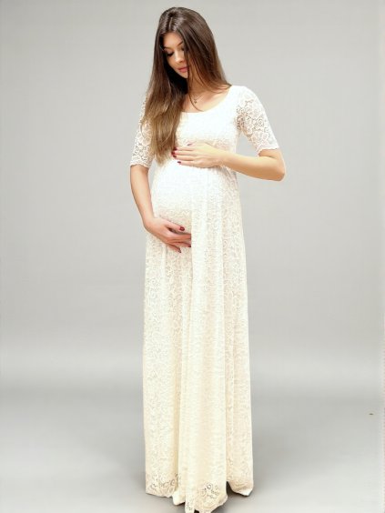 Dlouhé těhotenské svatební šaty smetanově bílé