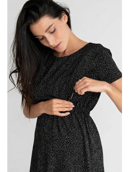 Kojicí šaty černé s bílým vzorem teček