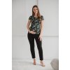 Těhotenské a kojící tričko černo zelené s listy