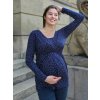 Elegantní těhotenská a kojicí halenka Gissa 3v1 – modrá s puntíky, dlouhý rukáv
