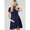 Těhotenské šaty modré s bílými puntíky