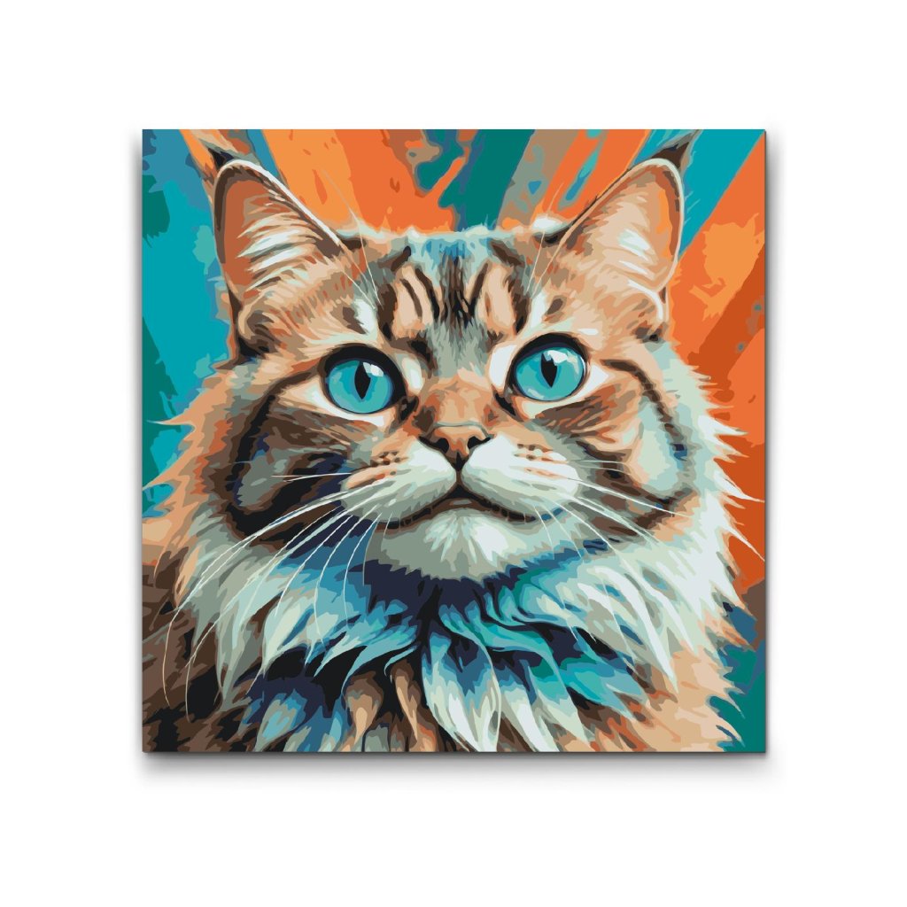 M2_Malen_nach_Zahlen_-_Katze_in_Türkis-_und_Orangetönen