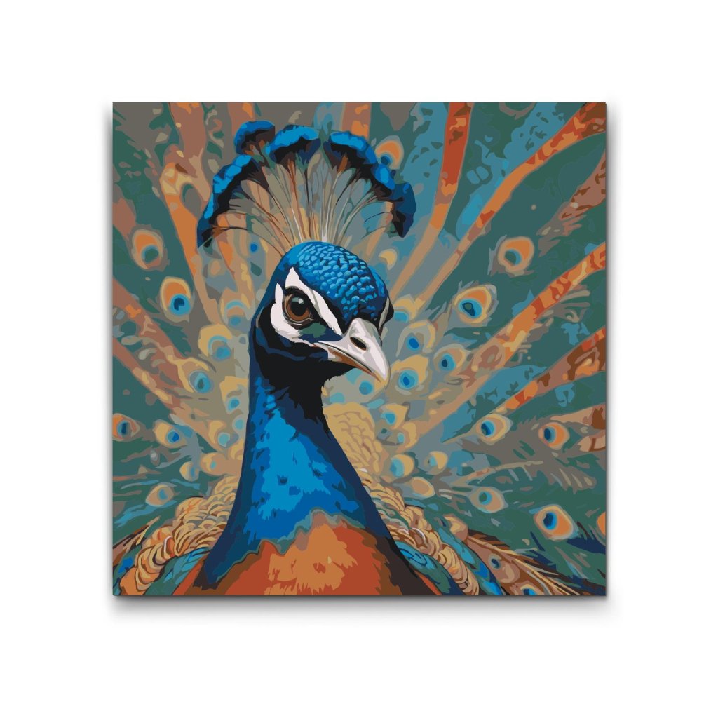 M2_Malen_nach_Zahlen_-_Pfau_in_Türkis-_und_Orangetönen