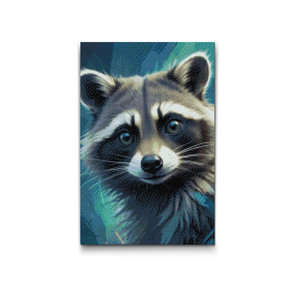 M2_Diamond_painting_-_Waschbär_in_dunklen_Türkistönen