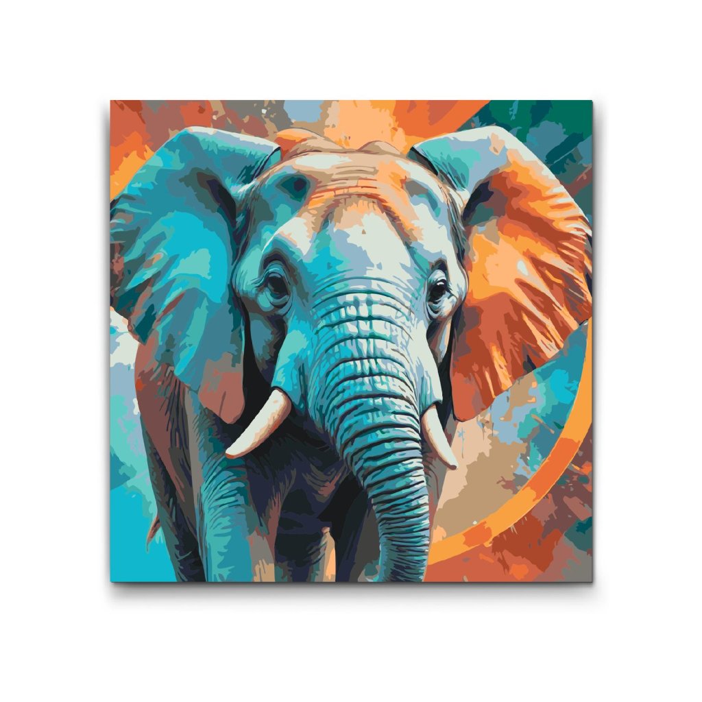 M2_Malen_nach_Zahlen_-_Elefant_in_Türkis-_und_Orangetönen