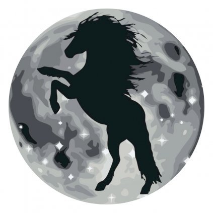 Malen nach Zahlen - Silhouette eines Pferdes auf dem Mond