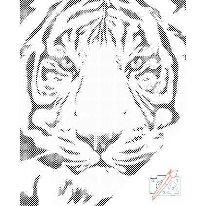 Punktmalerei - Schwarzweiss-Tigerkopf
