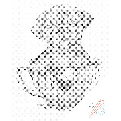 Punktmalerei - Mops in einer befleckten Tasse