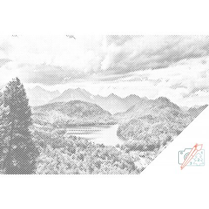 Punktmalerei - See in den Alpen