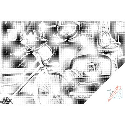 Punktmalerei - Fahrrad und Koffer voller Erinnerungen