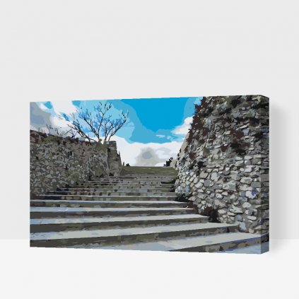 Malen nach Zahlen - Die Treppe zum Schloss Morano, Kalabrien