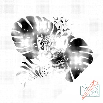 Punktmalerei - Das Leopardenjunge und das Fensterblatt