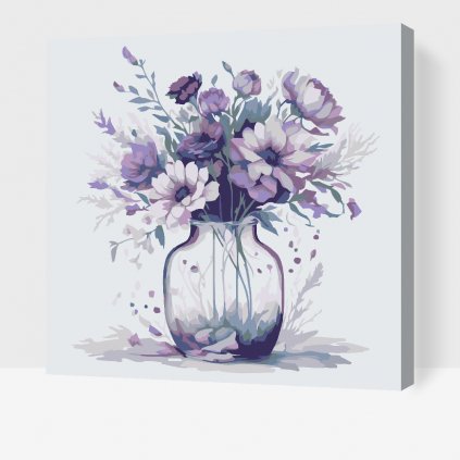 Malen nach Zahlen - Violette Blumen in einer Glasvase