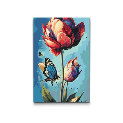 M2_Malen_nach_Zahlen_-_Blauer_Schmetterling_und_bunte_Tulpe