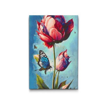 M2_Diamond_painting_-_Blauer_Schmetterling_und_bunte_Tulpe
