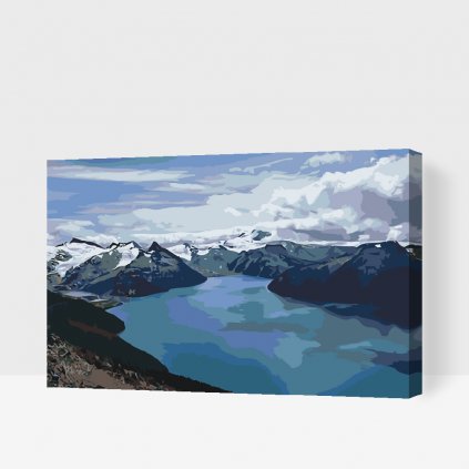 Malen nach Zahlen - Schneebedeckte Berge am See