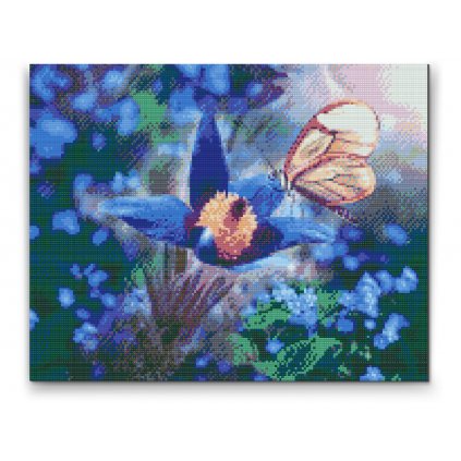 Diamond Painting - Schmetterling auf einer blauen Blume