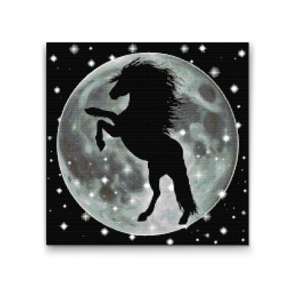 Diamond Painting - Silhouette eines Pferdes auf dem Mond